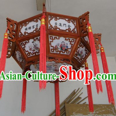 Chinese Hand Carved Traditional Painting Palace Ceiling Lantern