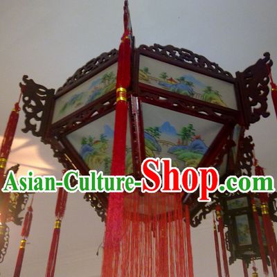 Chinese Hand Carved Classical Painting Palace Ceiling Lantern