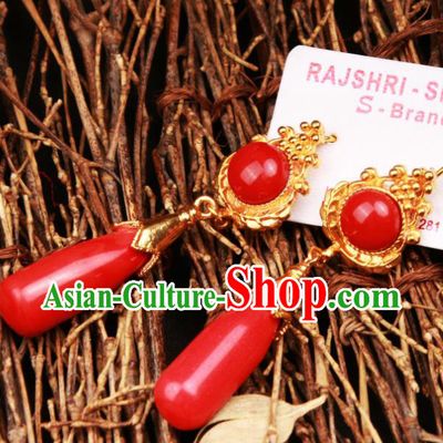 Chinese Traditional Tibetan Ethnic Ear Accessories Zang Nationality National Red Earrings for Women