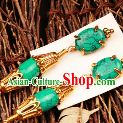 Chinese Traditional Tibetan Ethnic Ear Accessories Zang Nationality National Green Earrings for Women