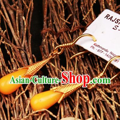 Chinese Traditional Tibetan Ethnic Ear Accessories Zang Nationality National Yellow Earrings for Women