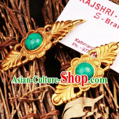 Chinese Traditional Ethnic Tibetan Ear Accessories Zang Nationality National Green Earrings for Women
