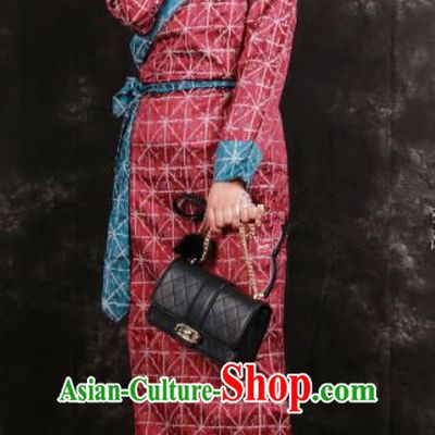 Chinese Traditional Tibetan Ethnic Red Brocade Dress Zang Nationality Heishui Dance Costume for Women
