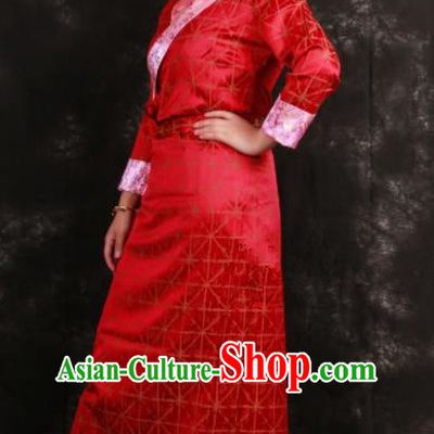Chinese Traditional Ethnic Red Tibetan Dress Zang Nationality Heishui Dance Costume for Women