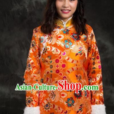 Chinese Traditional Ethnic Female Golden Brocade Tibetan Jacket Zang Nationality Heishui Dance Costume for Women
