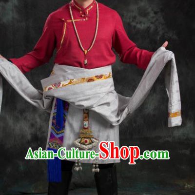 Chinese Traditional Tibetan Robe Zang Nationality Ethnic Folk Dance Costume for Men