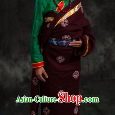 Chinese Traditional National Ethnic Amaranth Tibetan Robe Zang Nationality Costume for Women