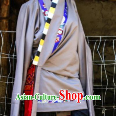 Chinese Traditional National Tibetan Robe Zang Nationality Ethnic Folk Dance Costume for Men