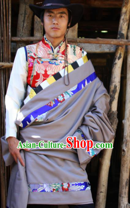 Chinese Traditional National Tibetan Robe Zang Nationality Ethnic Folk Dance Costume for Men Chinese Traditional National Tibetan Robe Zang Nationality Ethnic Folk Dance Costume for Men