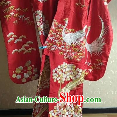 Japan Traditional Princess Costume Red Yukata Dress Japanese Wedding Furisode Kimono for Women