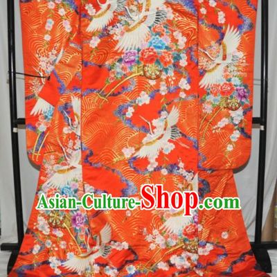Japan Traditional Princess Costume Red Yukata Dress Japanese Wedding Furisode Kimono for Women