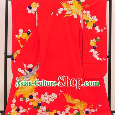 Japan Traditional Princess Costume Red Yukata Dress Japanese Wedding Furisode Kimono for Women