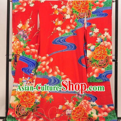 Japan Traditional Princess Costume Red Yukata Dress Japanese Wedding Furisode Kimono for Women