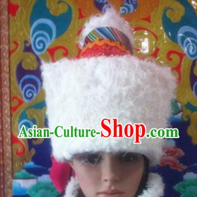 Chinese Traditional Ethnic Tibetan Lamb Wool Hat Zang Nationality Princess National Hat for Women