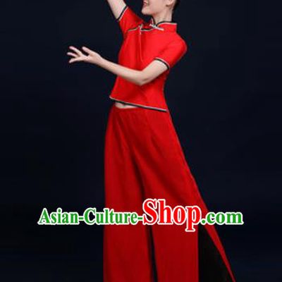 Traditional Chinese Folk Dance Red Clothing Yangko Dance Fan Dance Costume for Women