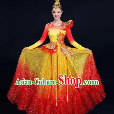 Traditional Chinese Spring Festival Gala Dance Red Dress Chorus Modern Dance Costume for Women