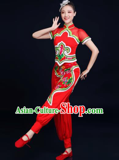 Traditional Chinese Folk Dance Clothing Yangko Dance Fan Dance Red Costume for Women Traditional Chinese Folk Dance Clothing Yangko Dance Fan Dance Red Costume for Women