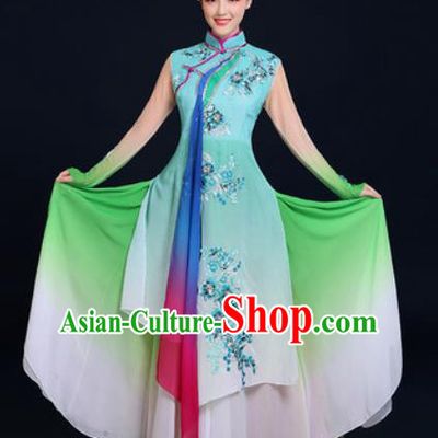 Traditional Chinese Classical Dance Green Dress Umbrella Dance Stage Performance Fan Dance Costume for Women