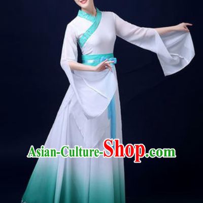 Traditional Chinese Classical Dance White Dress Umbrella Dance Stage Performance Fan Dance Costume for Women