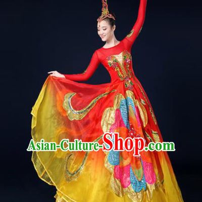 Traditional Chinese Spring Festival Gala Opening Dance Red Dress Chorus Modern Dance Costume for Women