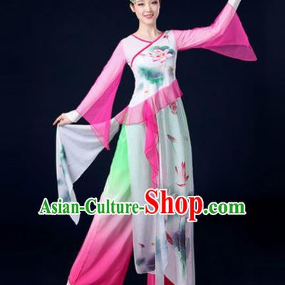 Chinese Traditional Classical Dance Lotus Dance Pink Dress Umbrella Dance Stage Performance Costume for Women