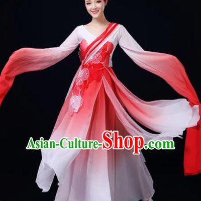 Chinese Traditional Classical Dance Water Sleeve Red Dress Umbrella Dance Stage Performance Costume for Women