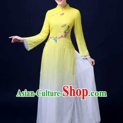 Traditional Chinese Classical Dance Yellow Dress Umbrella Dance Stage Performance Fan Dance Costume for Women