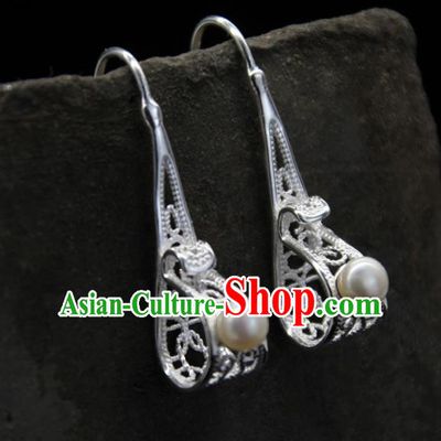 Chinese Traditional Ethnic Jewelry Accessories Handmade Mongol Nationality Carving Earrings for Women