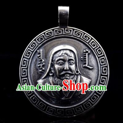Chinese Traditional Mongolian Ethnic Jewelry Accessories Handmade Mongol Nationality Carving Genghis Khan Necklace Pendant for Women