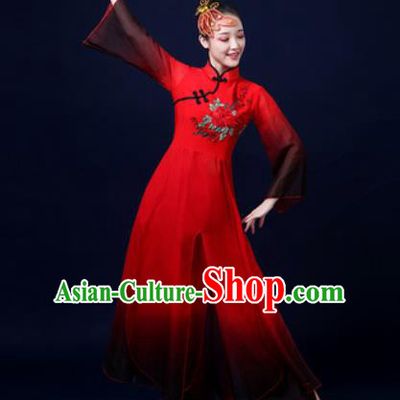 Traditional Chinese Classical Dance Red Dress Umbrella Dance Stage Performance Costume for Women