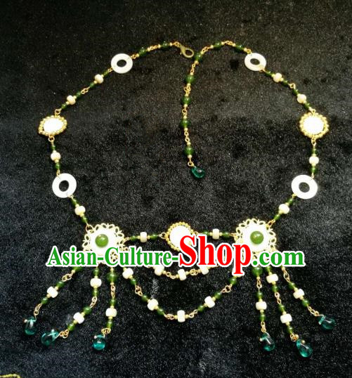 Chinese Traditional Green Beads Necklace Ancient Palace Handmade Hanfu Necklet for Women Chinese Traditional Green Beads Necklace Ancient Palace Handmade Hanfu Necklet for Women