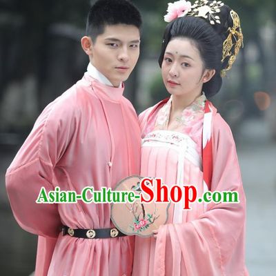 Traditional Chinese Tang Dynasty Historical Costumes Ancient Bride and Bridegroom Embroidered Clothing for Women for Men