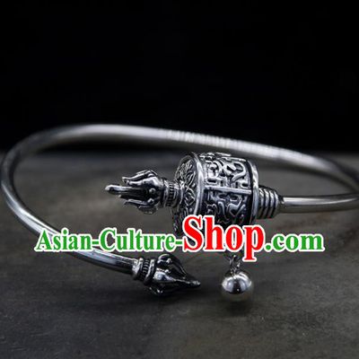 Chinese Traditional Tibetan Ethnic Sliver Bracelet Accessories Handmade Zang Nationality Bangle for Women