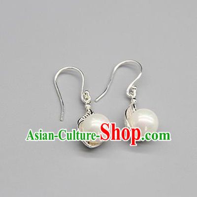 Chinese Traditional Mongolion Ethnic Pearl Ear Accessories Mongol Nationality Handmade Earrings for Women