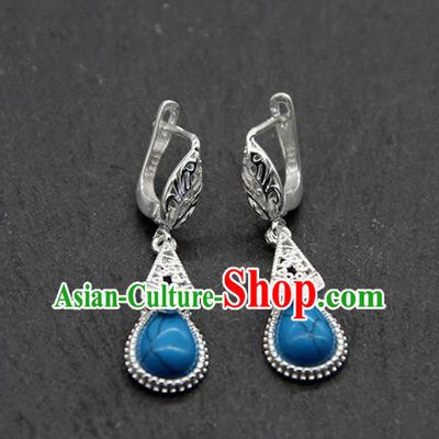 Chinese Traditional Ethnic Wedding Blue Ear Accessories Mongolion Nationality Earrings for Women