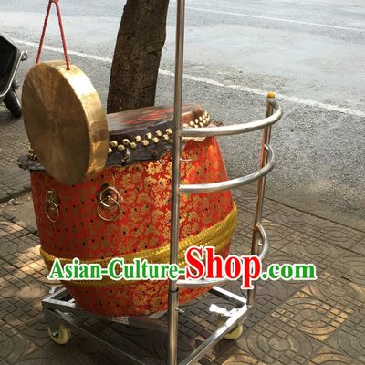 Traditional Lion Dance Drum Cart and Gong Stand Set