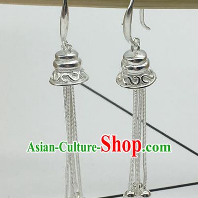 Traditional Chinese Mongolian Ethnic Bells Earring Mongol Nationality Sliver Ear Accessories for Women