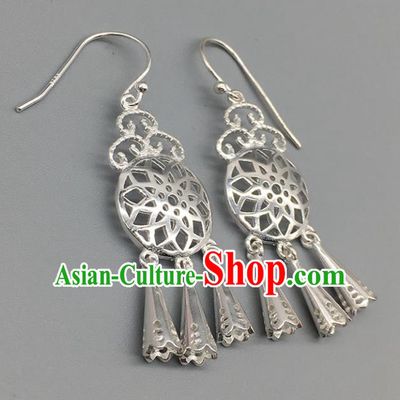 Traditional Chinese Mongolian Sliver Earring Mongol Nationality Ethnic Ear Accessories for Women