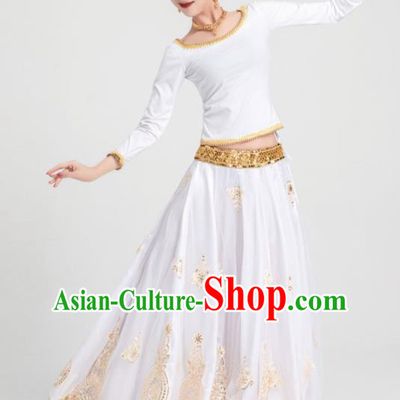 Asian India Traditional Costumes South Asia Indian Bollywood Belly Dance White Dress for Women