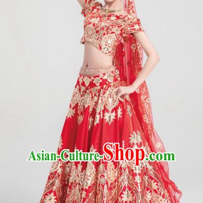 Asian India Traditional Costumes South Asia Indian Bollywood Belly Dance Red Veil Dress for Women