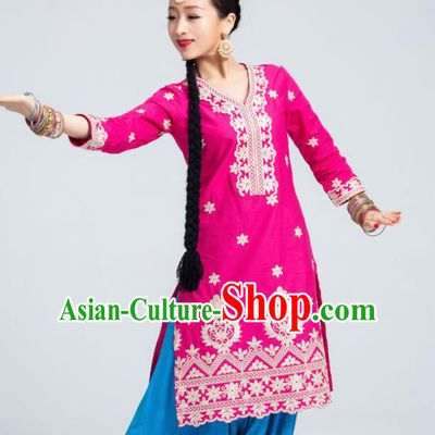 Asian India Traditional Costumes South Asia Indian Dance Rosy Clothing for Women