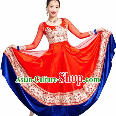 Asian India Traditional Bollywood Costumes South Asia Indian Belly Dance Red Dress for Women