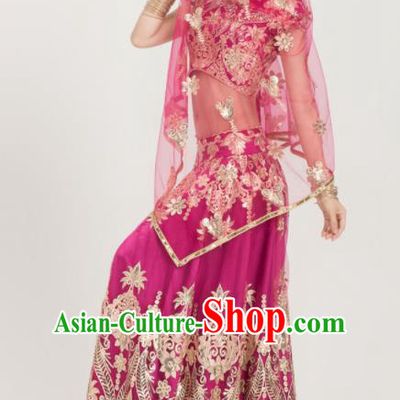 Asian India Sari Traditional Bollywood Costumes South Asia Indian Belly Dance Rosy Dress for Women