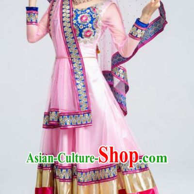 Asian India Sari Traditional Bollywood Costumes South Asia Indian Princess Belly Dance Pink Dress for Women