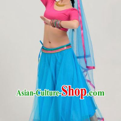 Asian India Traditional Sari Bollywood Belly Dance Costumes South Asia Indian Princess Blue Veil Dress for Women