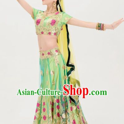 Asian India Traditional Sari Bollywood Belly Dance Costumes South Asia Indian Princess Light Green Dress for Women
