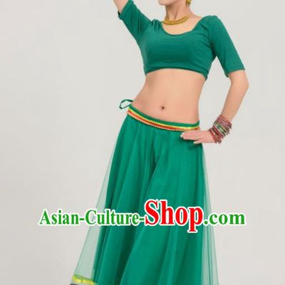 Asian India Traditional Bollywood Belly Dance Costumes South Asia Indian Princess Sari Green Veil Dress for Women