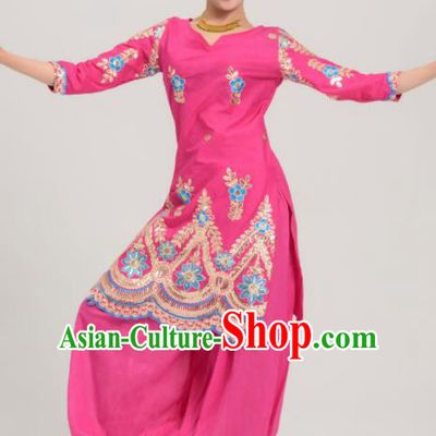 Asian India Traditional Bollywood Rosy Costumes South Asia Indian Princess Sari Dress for Women