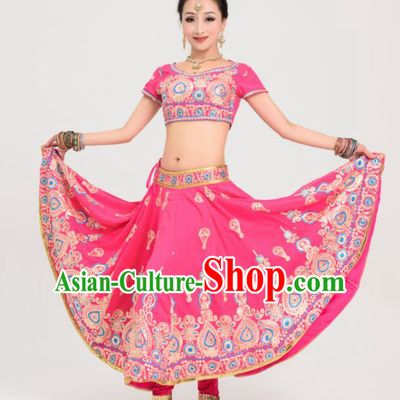 Asian India Princess Traditional Bollywood Costumes South Asia Indian Belly Dance Rosy Sari Dress for Women