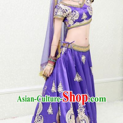 Asian India Princess Traditional Oriental Bollywood Costumes South Asia Indian Belly Dance Purple Sari Dress for Women